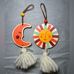 Urban Outfitters Sun and Moon Wooden Ornaments with Tassels